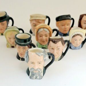 Vintage Royal Doulton Charles Dickens' Tiny (Thimble size) Jugs Mugs a set of 10
